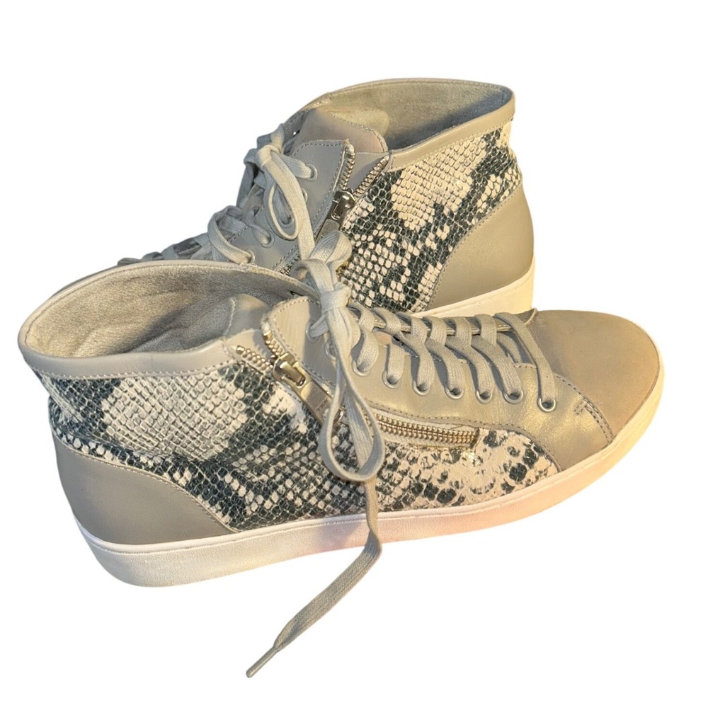 Vionic Grey Snakeskin‎ Print Leather High Top Sneakers Side Zip Womens